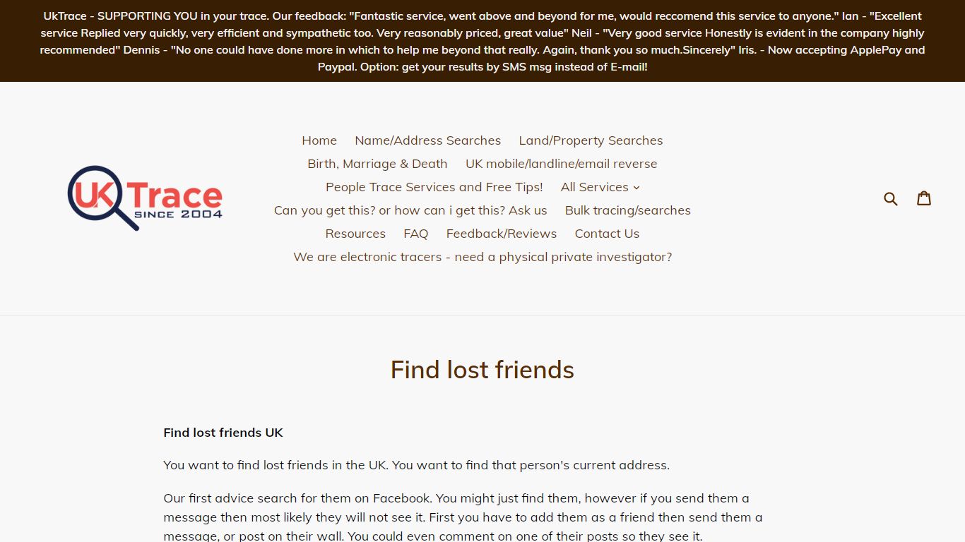 Find lost friends – UK Trace