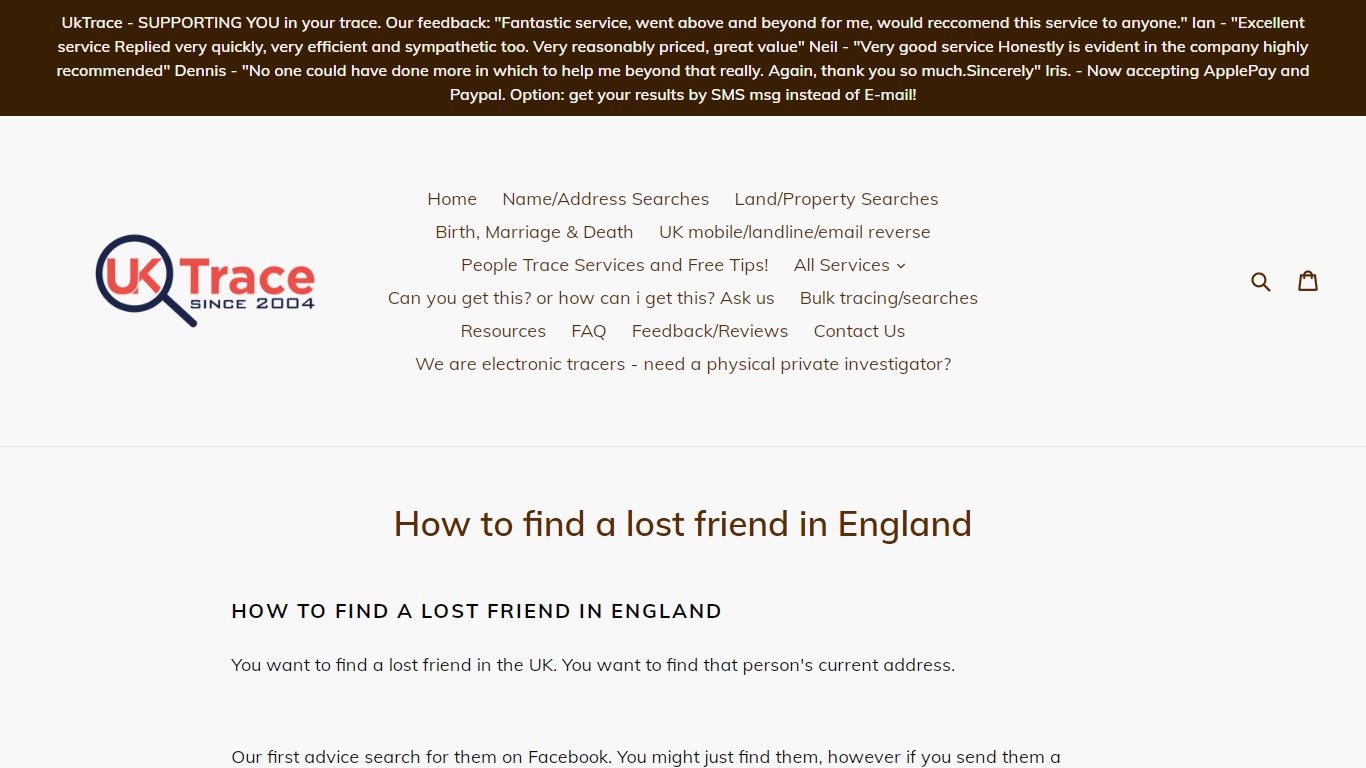 How to find a lost friend in England – UK Trace