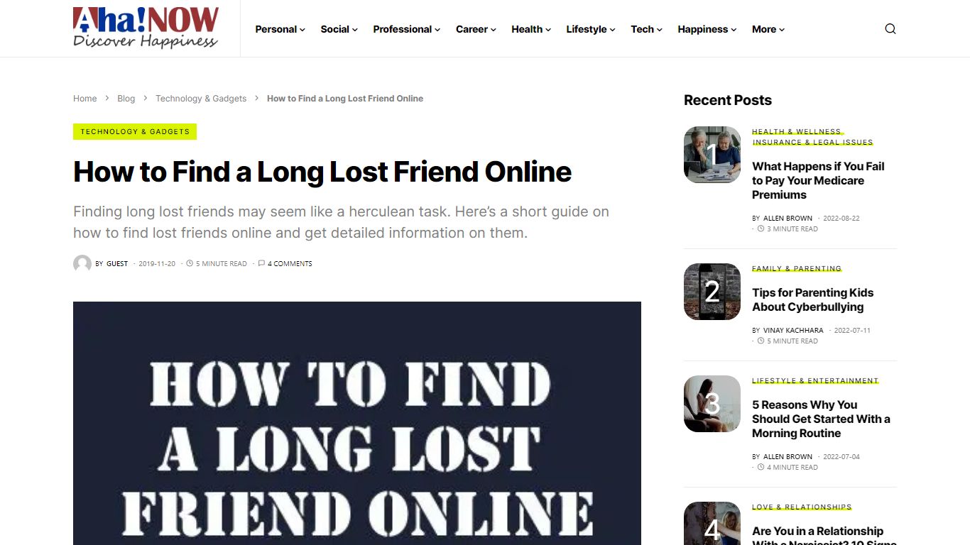 How to Find a Long Lost Friend Online - Aha!NOW