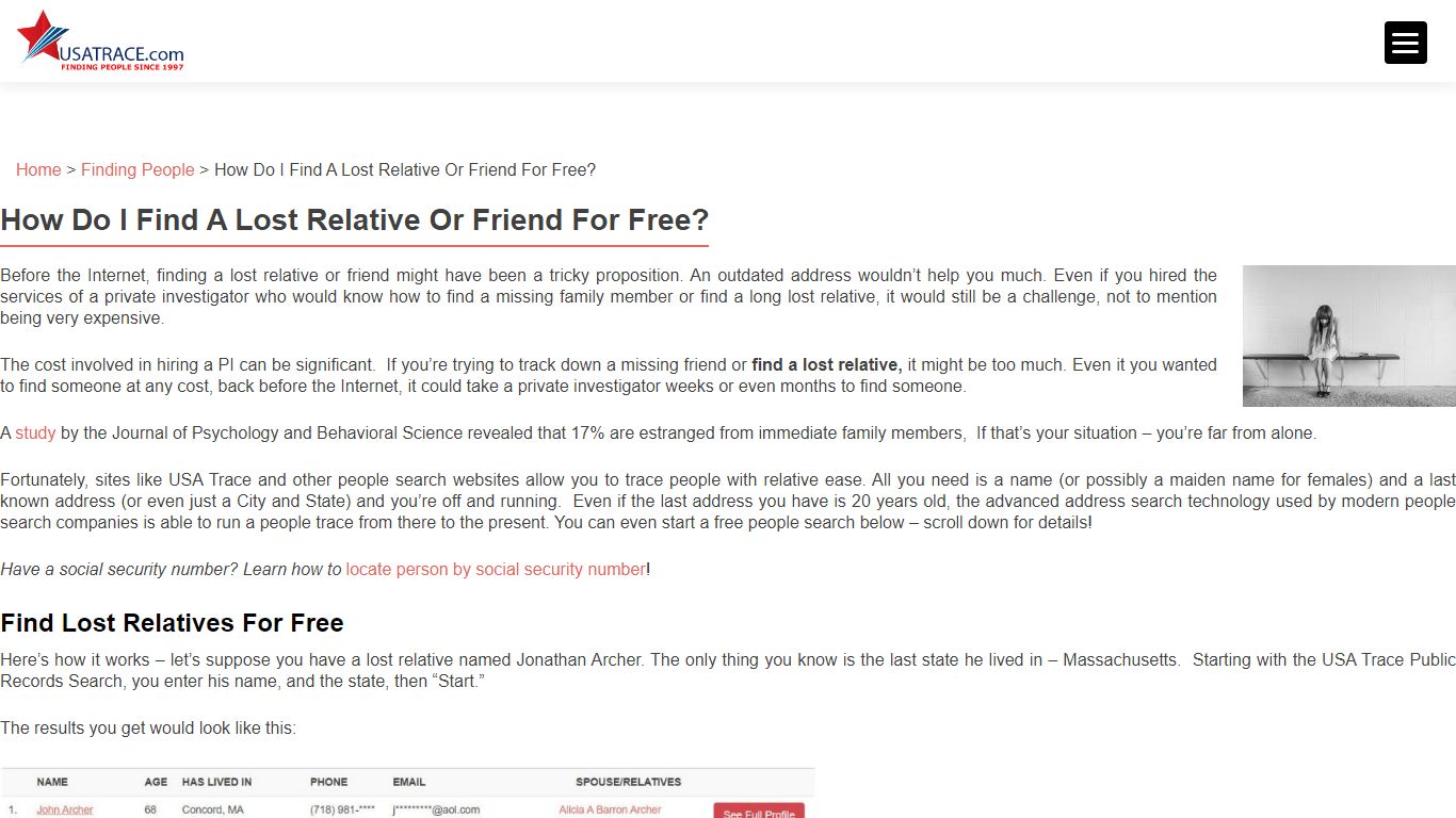 How to Find a Lost Relative or Friend for free in USA - USATrace.com